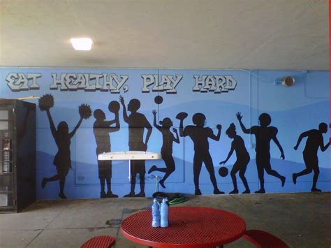 Be sure to wait for the paint to dry completely before carefully peeling off the tape. school cafeteria murals | ... , Play Hard! - A Healthy ...