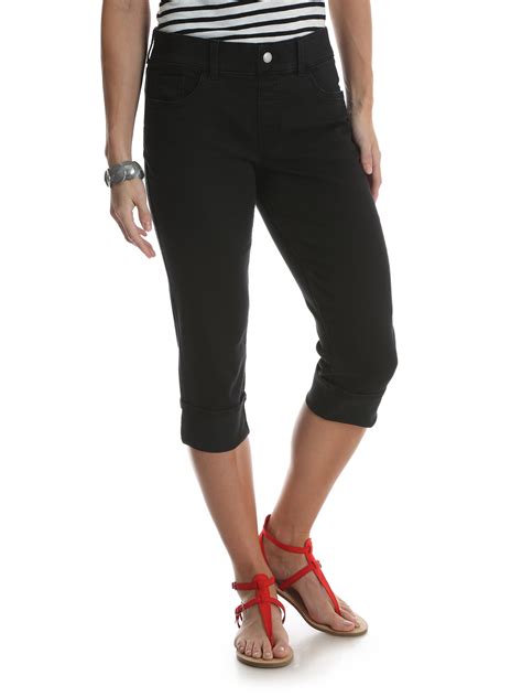 Womens Midrise Pull On Denim Cuffed Capri Pants