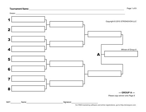 Free Printable Tournament Bracket Templates 6 8 10 16 Teams Excel