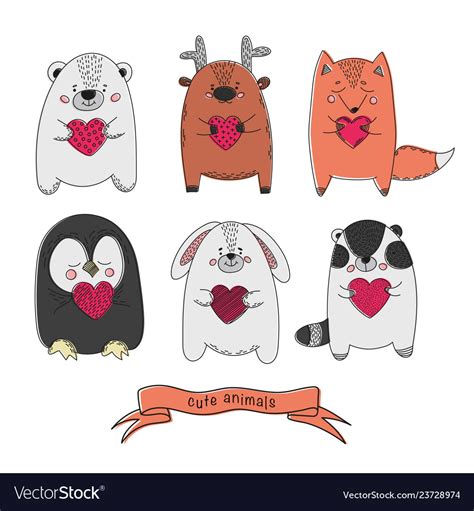 Cute Animals Comic Valentines Day Cartoon Vector Image