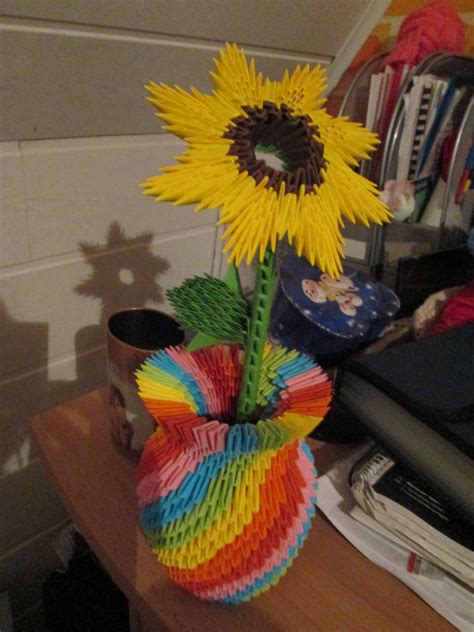 3d Origami Rainbow Vase With Sunflower By Vanjuschka On Deviantart