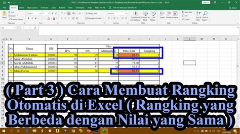 Part Cara Membuat Ranking Otomatis Di Excel Hasilnya Ranking Berbeda