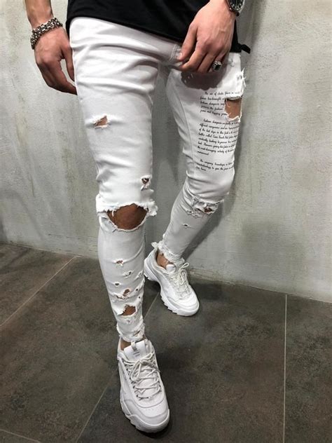 Pin By Sebastian Gaddis On Products You Tagged Ripped Jeans Outfit White Jeans Men White