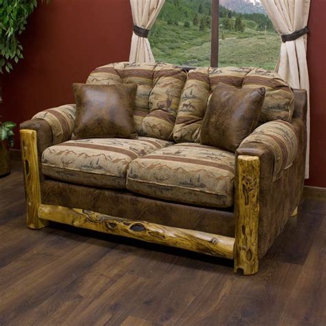 Beartooth Aspen Log Trimmed Upholstered Loveseat Cabin Furniture