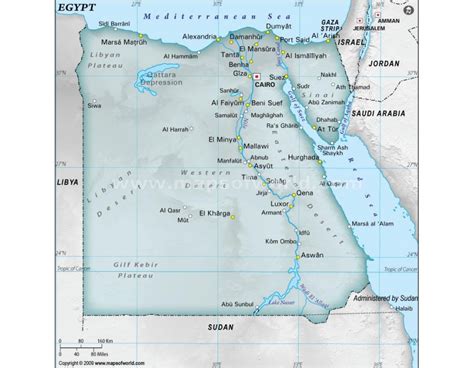 Buy Printed Egypt Physical Map With Cities In Gray Color