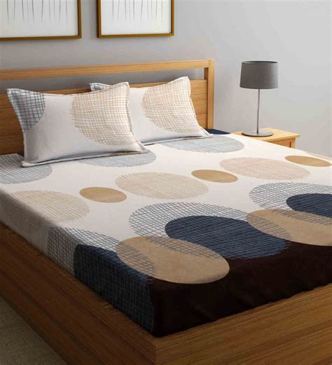 Buy Multicolor Geometric 300 Tc Wool King Sized Bed Sheets With 2