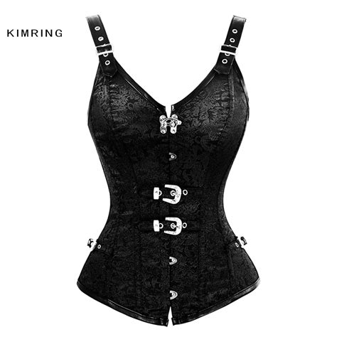 Kimring Steampunk Corset Vest Gothic Brocade Overbust Corsets And Bustiers Waist Trainer Cincher
