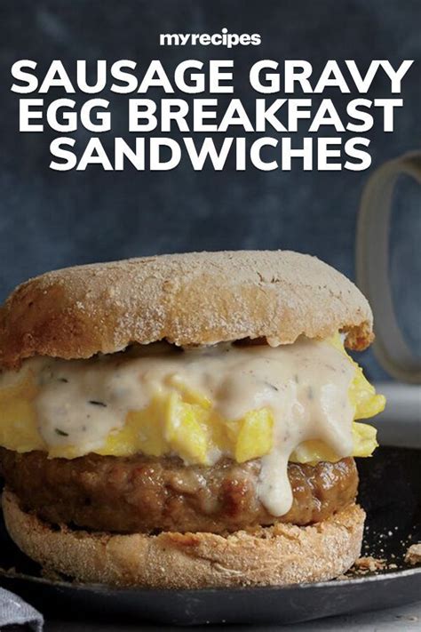Sausage Gravy Egg Breakfast Sandwiches On A Plate