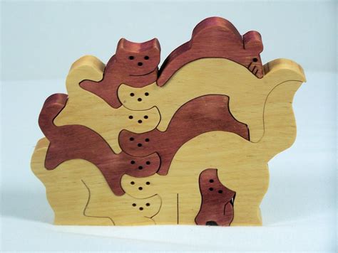 Wooden Puzzle Scroll Saw Cut Cat And Mouse Free Shipping