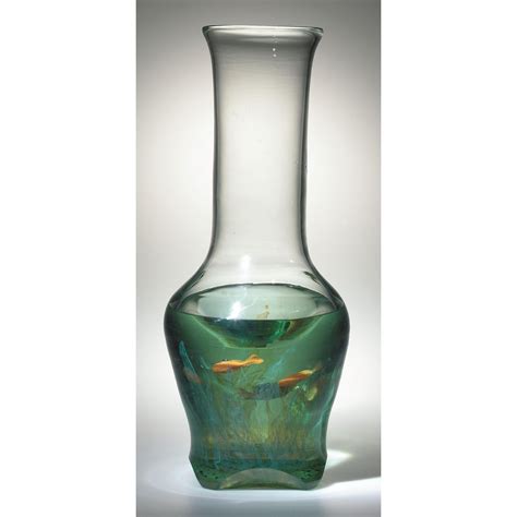 A Very Fine And Rare Tiffany Favrile Aquamarine Glass Goldfish Vase