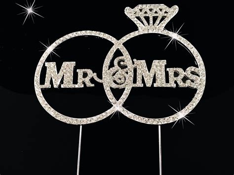 Bling Mr And Mrs Wedding Ring Diamante Rhinestone Gem Cake Topper Silver