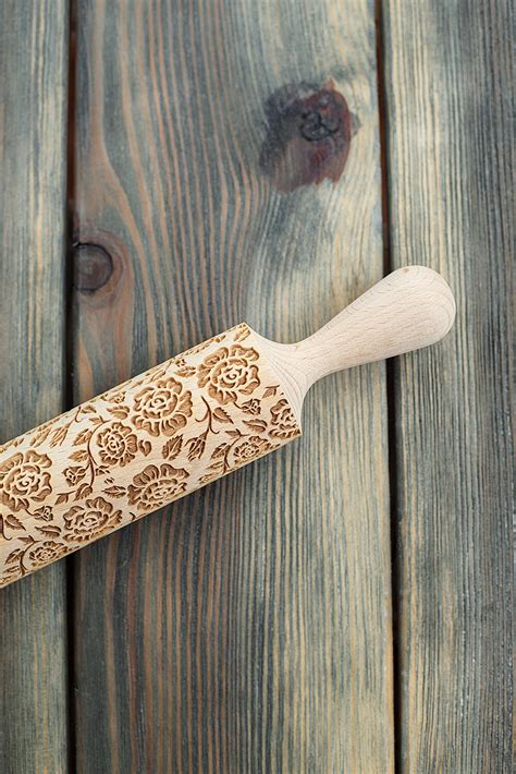 Roses Rolling Pin Floral Cookie Stamp Rosy Flowers Engraved Etsy