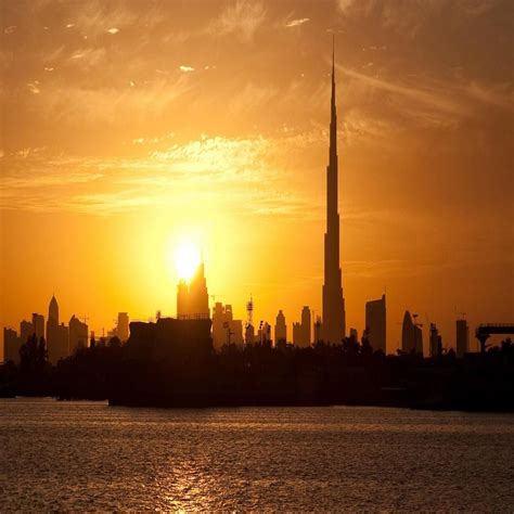 Dubai Sunset Skyline Ville Touristique Touriste Dubai