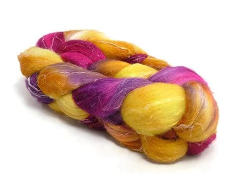 Hand Dyed Roving 65 Merino 25 Tussah Silk 10 Flax By Shornfibers 18