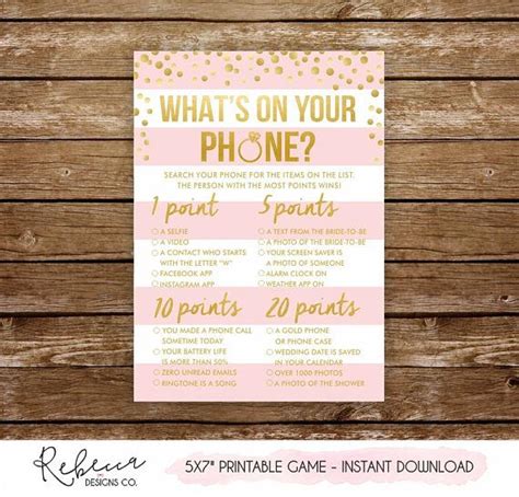What S On Your Phone Bridal Shower Game Printable Bachelorette Party Game Whats In Your Phone