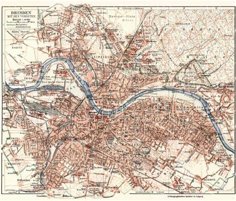 Dresden germany map with main attractions marked on the map. Old map of Dresden nearer vicinity in 1910. Buy vintage ...
