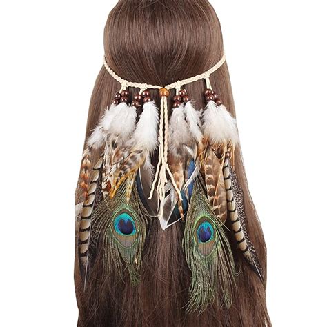 Sheliky Feather Fascinator Headband Bohemian Tassels Hair Band Headwear