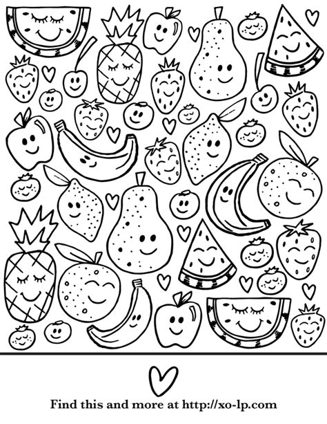 Smiling Fruit Coloring Page — Xo Lp Fruit Coloring Pages Free Kids