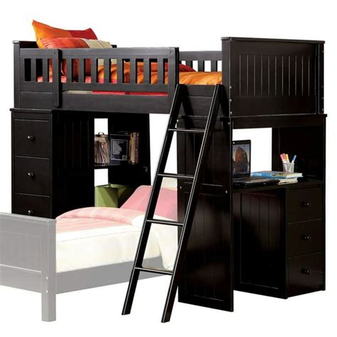 Bowery Hill Twin Loft Bunk Bed With Desk And Cabinet Drawers In Black