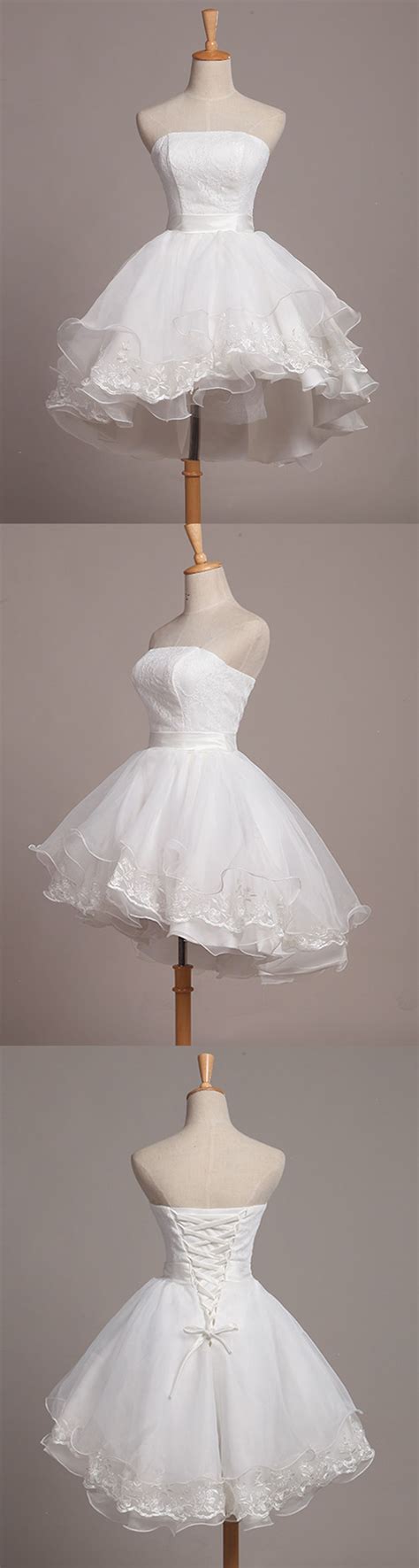 White Tulle Strapless Mini Bridesmaid Dress Short A Line Prom Dress