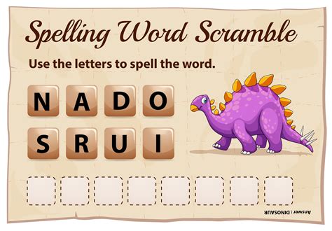 Spelling Word Scramble Game With Word Dinosaur 368276 Vector Art At