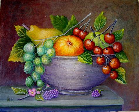 Bowl With Fruit By Magdalena Morataya Diy Canvas Art Painting