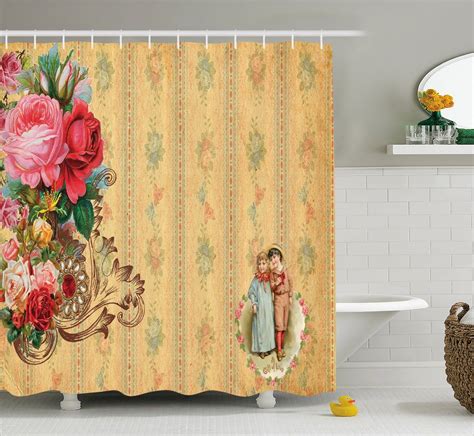 Vintage Shower Curtain Romantic Country Roses Print For Bathroom 70 Inches Long Home And Garden