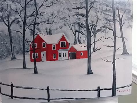 Red House In The Snow Painting By Kathy Livermore Fine Art America
