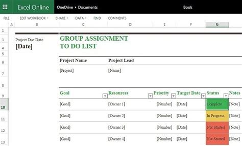 Group Assignment To Do List Template For Excel Online