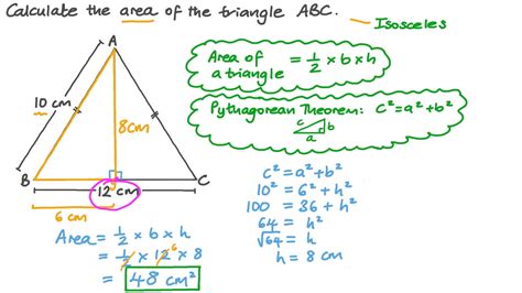 Question Video Finding The Area Of An Isosceles Triangle Nagwa