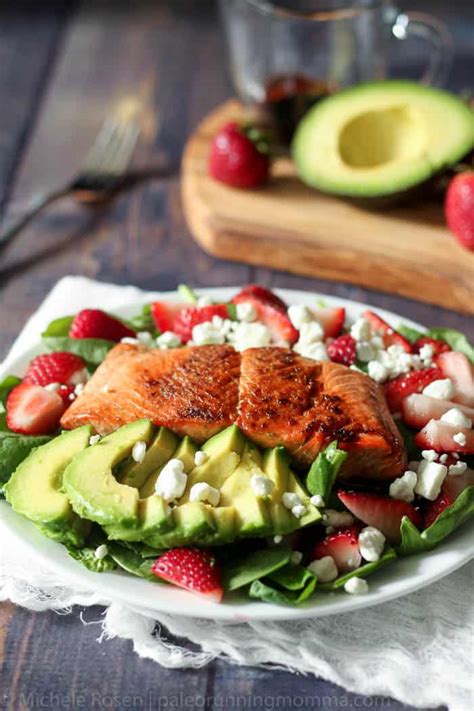 Salmon Avocado Salad With Strawberries And Maple Balsamic