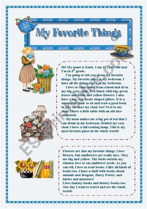 My Favorite Things Esl Worksheet By Libertybelle