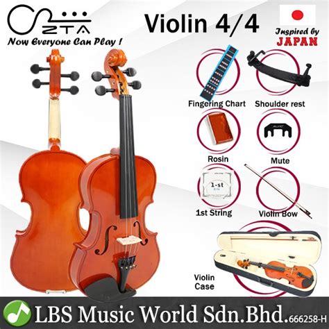 Zta Violin Beginner Bundle With Case String Bow Rosin Mute Fingering