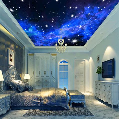 3d Wallpaper Mural Night Clouds Star Sky Wall Paper Background Interior