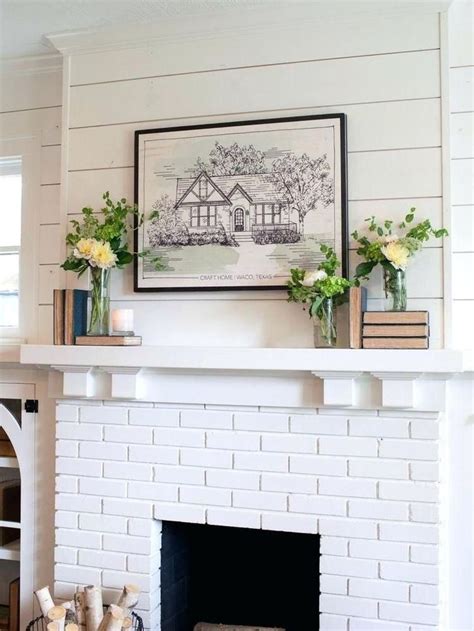 Shiplap Over Fireplace And Painted Brick Fireplace Shiplap Fireplace