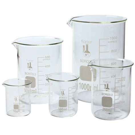 Karter Scientific 3 3 Boro Griffin Low Form Glass Beaker Set 5 Sizes 50ml 100ml 250ml