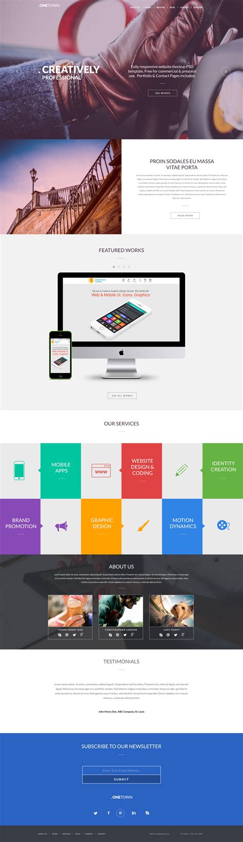 The design template is suitable for business, lawyer, finance, real estate, studio, agency or any industry website. Free Responsive Website PSD Templates - GraphicsFuel