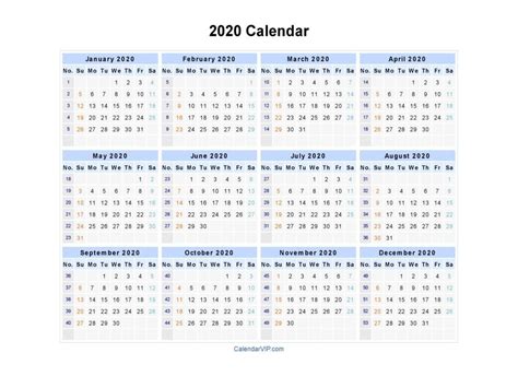 2020 Pocket Size Calendar Free