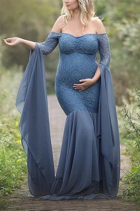 maternity solid color off shoulder long sleeve photo props gown elegant maternity dresses