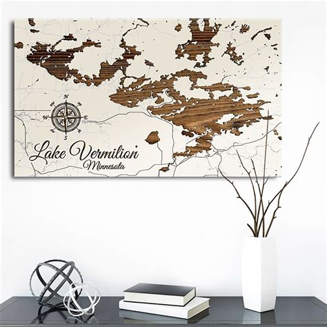 Condition is in excellent used condition. Lake Vermilion, Minnesota Wood Map | Burnt Laser-Cut Wall Map