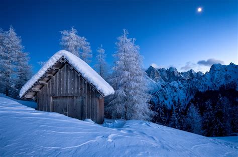 Wallpaper Landscape Snow Hut Alps Freezing Weather Season