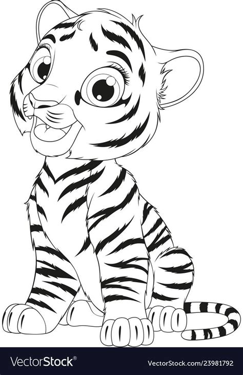 Vector Illustration Coloring Of An Funny Cheerful Tigre Sitting Sits