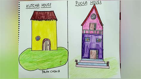 Very Simple And Easy Drawing Idea Of Kutcha And Pucca House For Prep