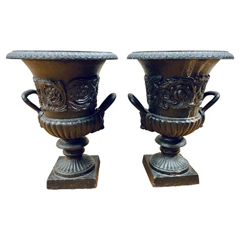 Regency Style Lidded Cast Iron Garden Urns Planters For Sale at 1stDibs