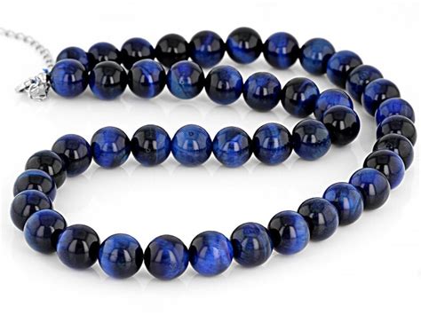 Blue Tiger Eye Necklace Mens Necklace Beaded Necklace Crystal Necklace