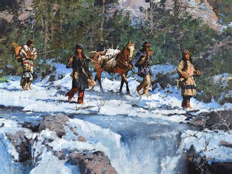 Winter Creek Hunters Oil On Linen By Cmichael Dudash Kp Native