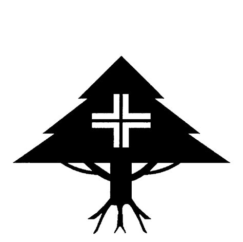Crossgreekquartered In Treepinesilhouette With Roots