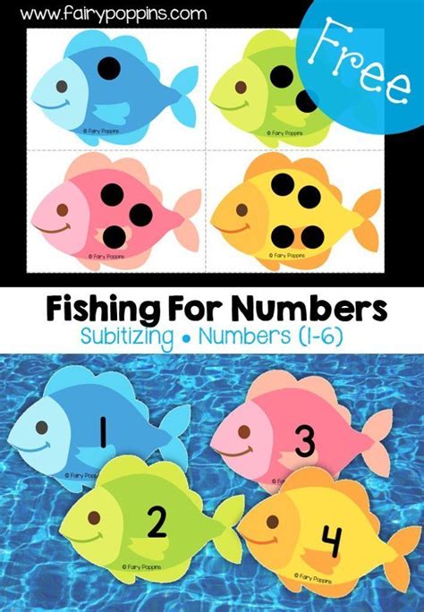 Free fishing for numbers subitizing game. Numbers 1 to 6. #