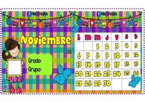 Colorido Y Bonito Calendario Del Mes De Noviembre Didáctica Educativa