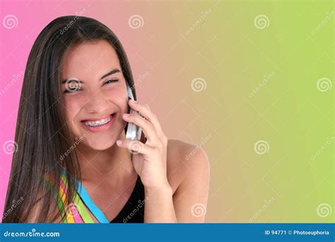 Beautiful Teen With Cellphone Stock Image Image Of Sleevless Brunnette 94771